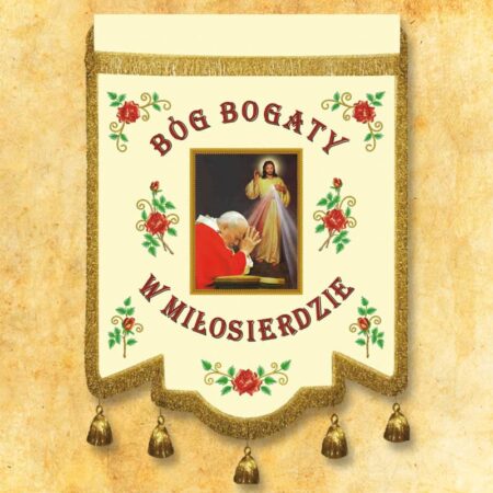 Bandeira eclesiástica São João Paulo II e Jesus Misericordioso