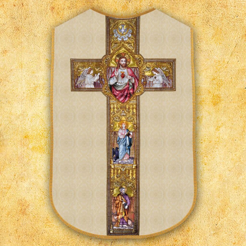 Casula romana réplica ecru Coração de Jesus