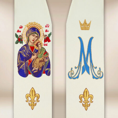 Estola bordada com imagem de Nossa Senhora do Perpétuo Socorro
