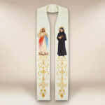 Estola bordada com a imagem de Jesus Misericordioso e São Faustina