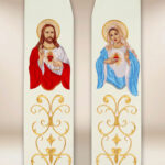 Estola bordada com a imagem do Coração de Jesus e Maria