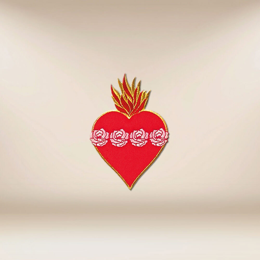 Aplicação bordada Coração com rosas