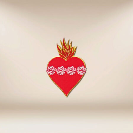 Aplicação bordada Coração com rosas