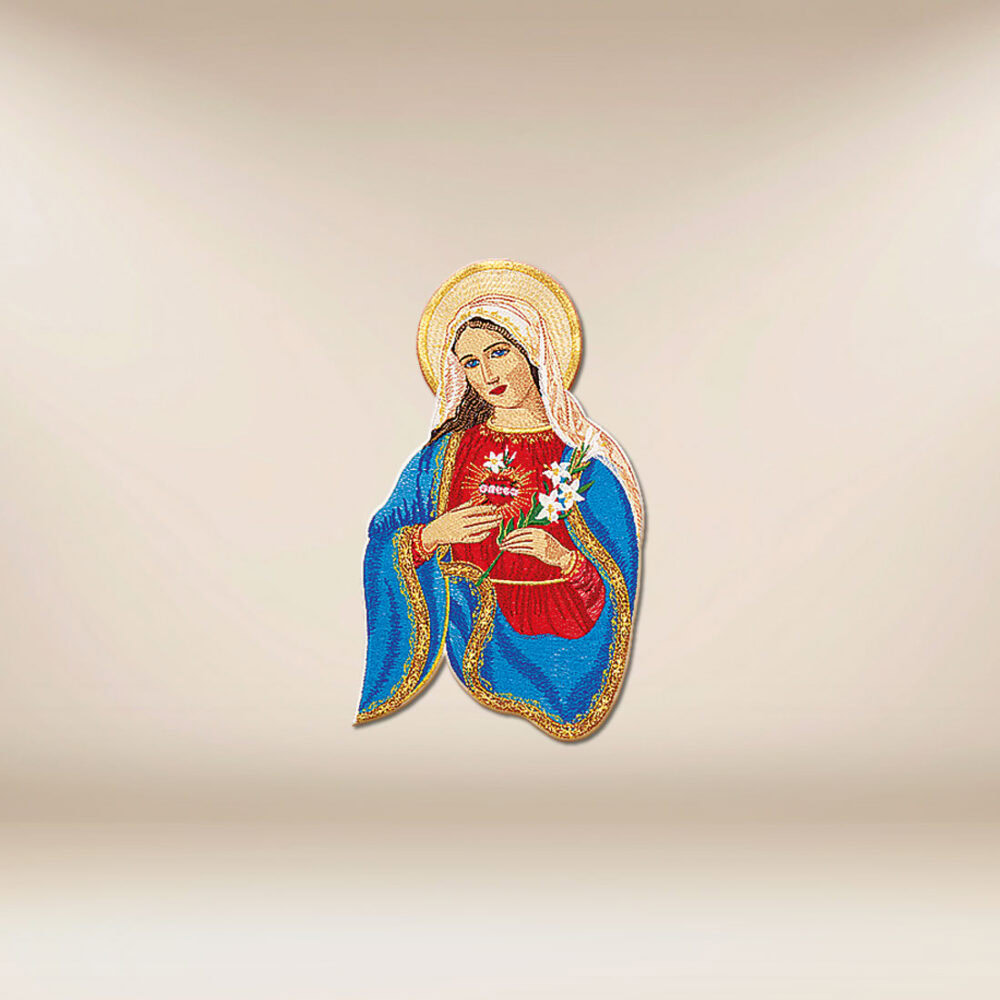 aplicação bordada Coração de Maria