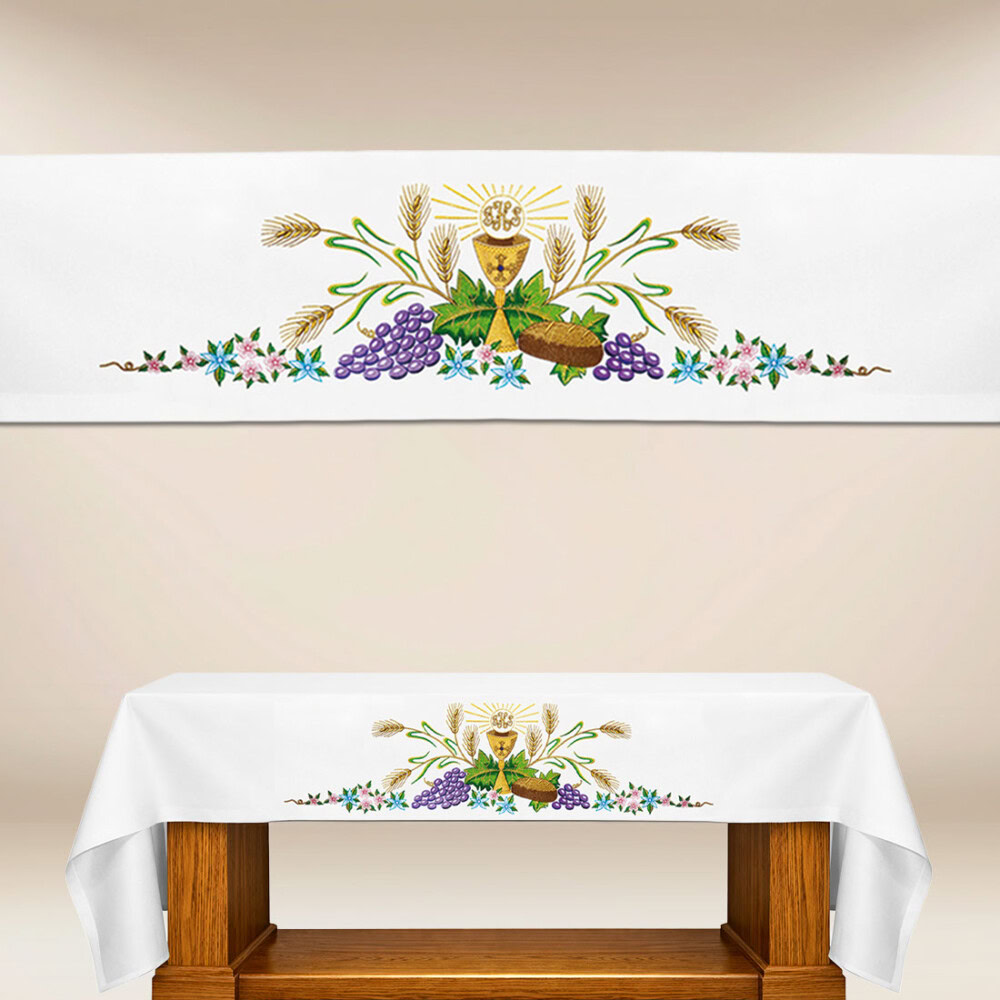 Toalha de altar com bordado eucarístico