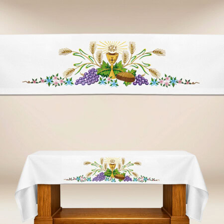 Toalha de altar com bordado eucarístico
