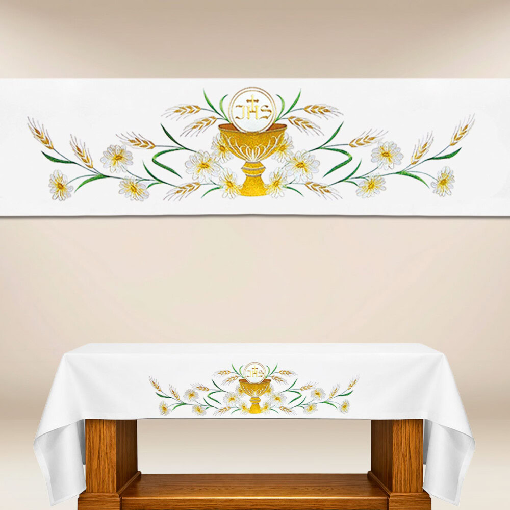Toalha de altar com bordado eucarístico