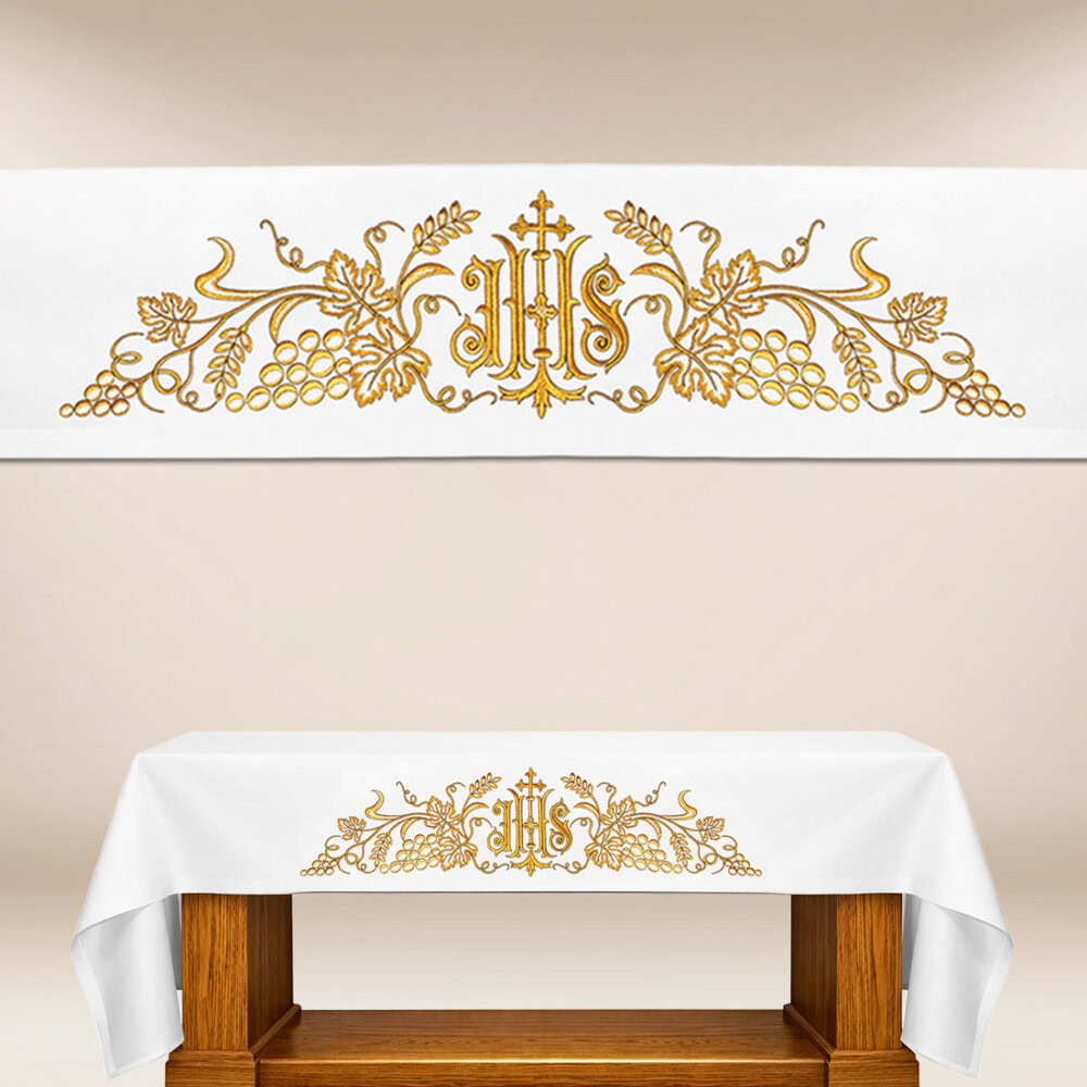 Toalha de altar com bordado IHS dourado