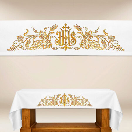 Toalha de altar com bordado IHS dourado