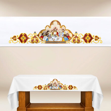 Toalha de altar litúrgica com bordado da Última Ceia