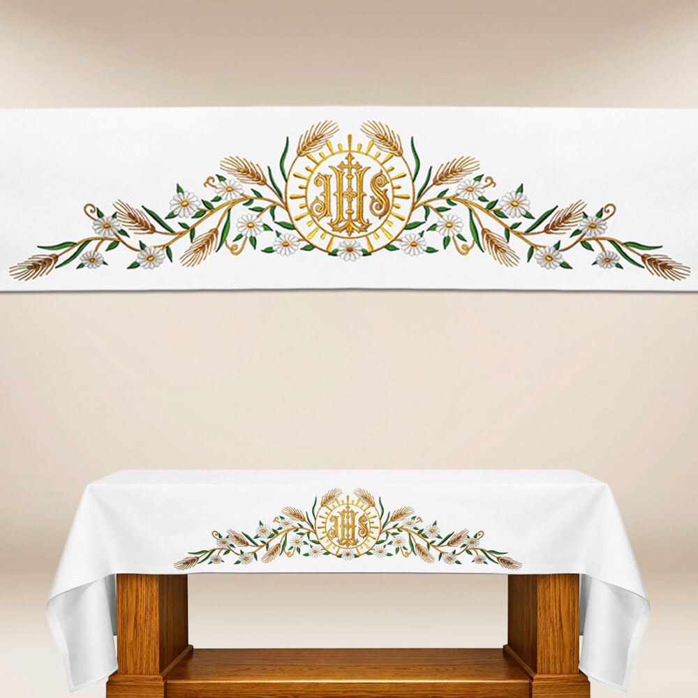 Toalha de altar com bordado IHS