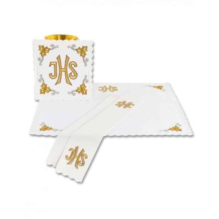 Conjunto de alfaias do cálice bordado com IHS