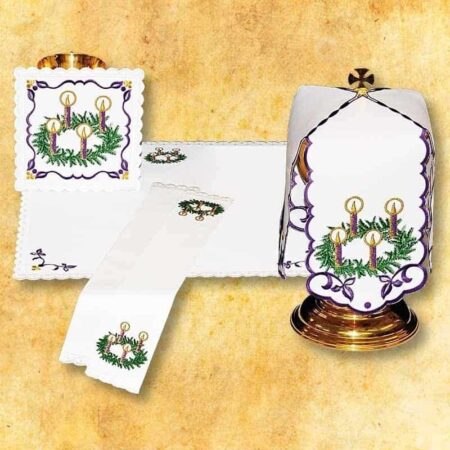 Conjunto de Linhos para Cálice do Advento com coroa