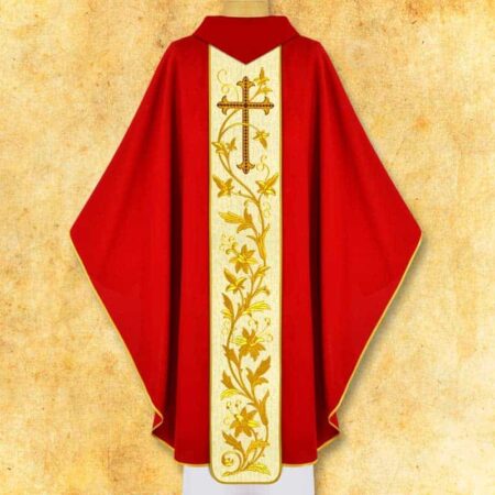 Casula Vermelha Bordada de São Maximiliano Kolbe