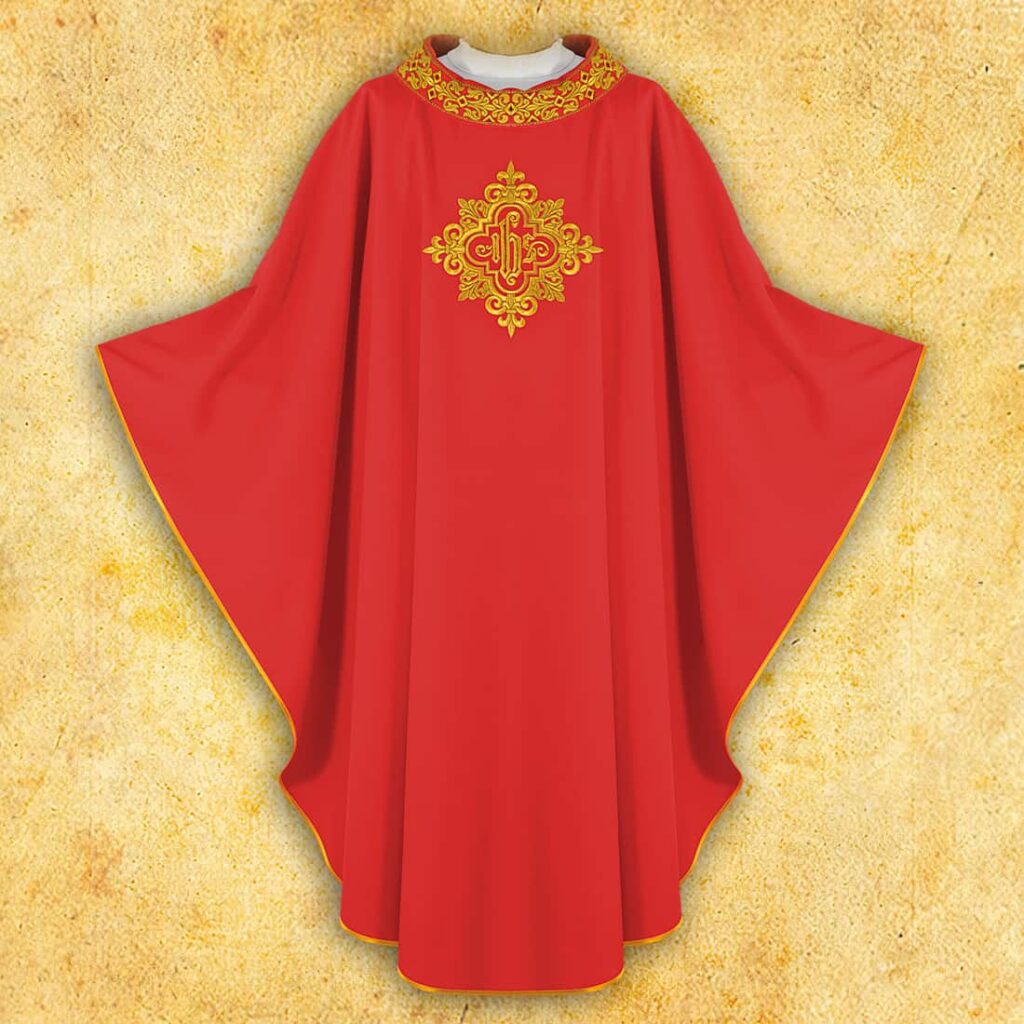 Casula bordada com IHS vermelho