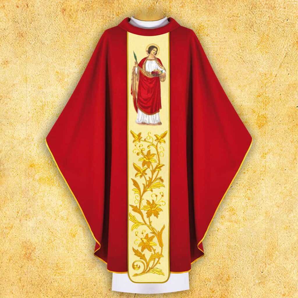 Casula com imagem de Santa Doroteia