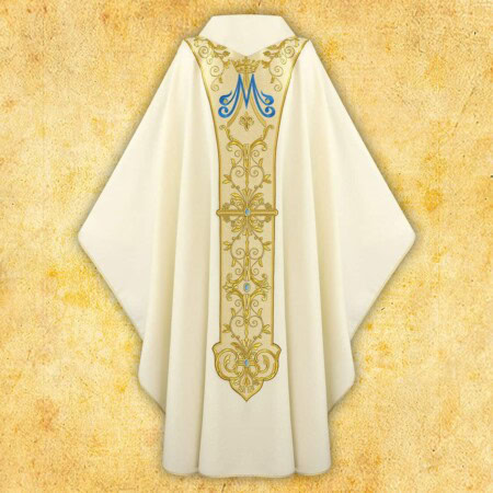 Casula com orphrey bordado Mãe de Deus de Fátima