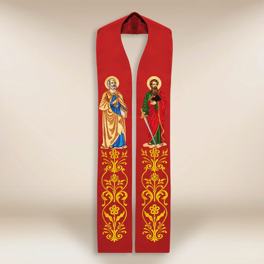Estola bordada vermelha São Pedro e São Paulo