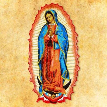 aplicação bordada Mãe de Deus de Guadalupe