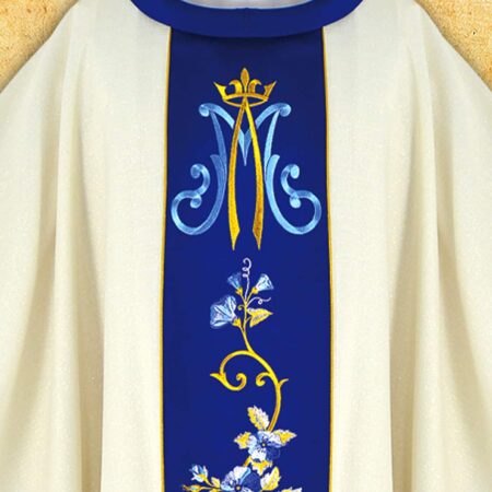 Casula litúrgica mariana em cor ecru