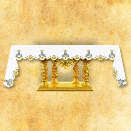 Toalha de altar Maryjna com bordado em dourado e azul