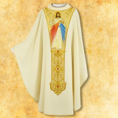 Casula bordada litúrgica ecru Jesus Miłosierny