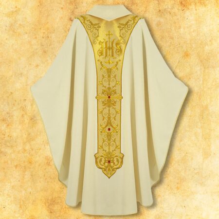 Casula bordada litúrgica ecru Jesus Miłosierny