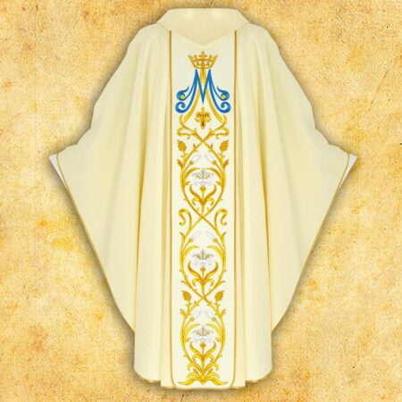 Casula com orphrey bordado Coração de Maria