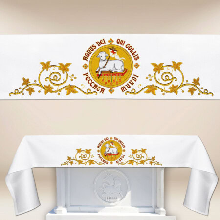 Toalha de altar litúrgica com bordado do Cordeiro