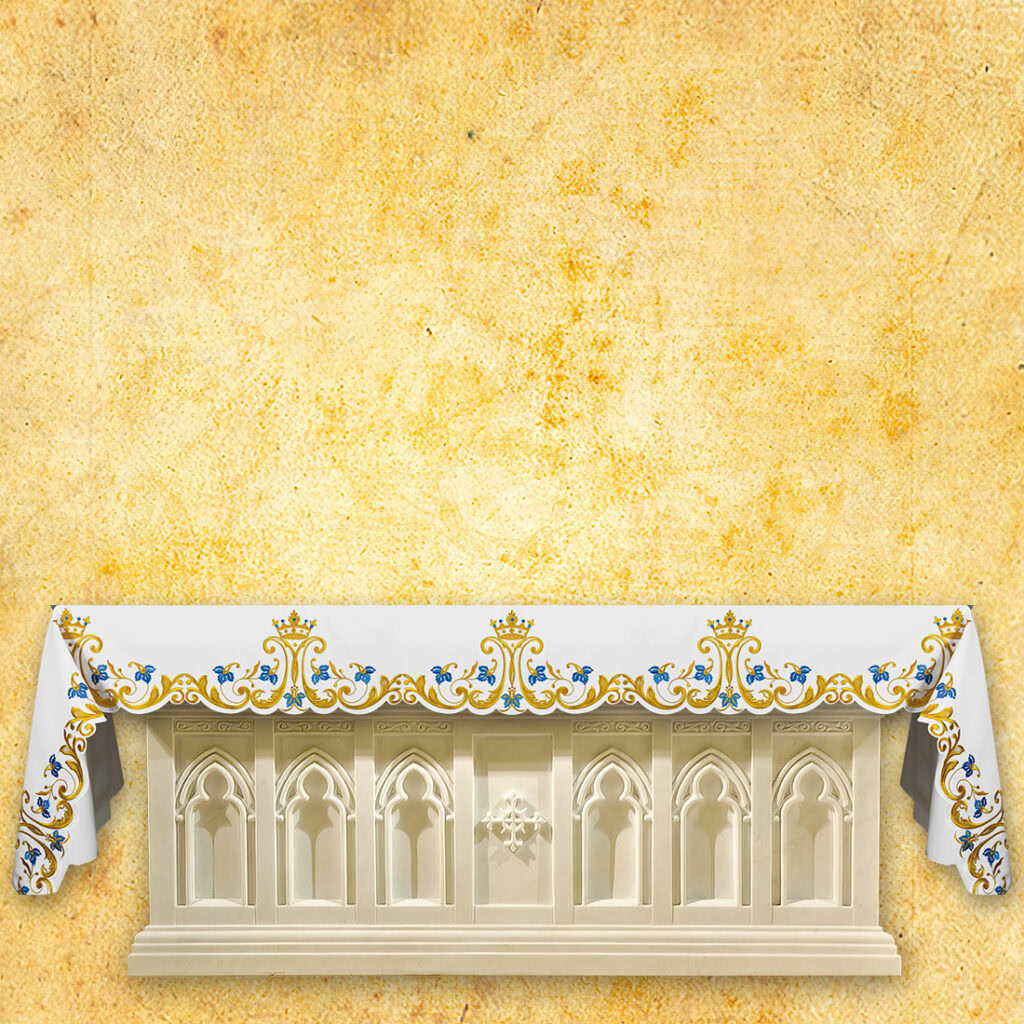 Toalha de altar Maryjna com bordado em dourado e azul