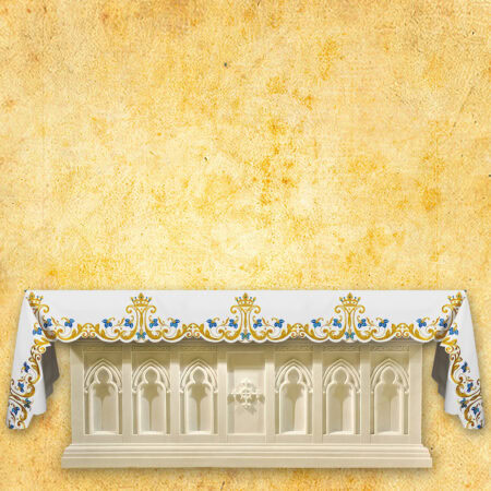 Toalha de altar Maryjna com bordado em dourado e azul