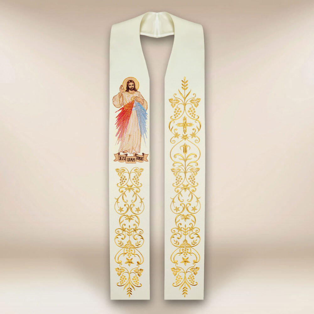 Estola bordada com a imagem de Jesus Misericordioso