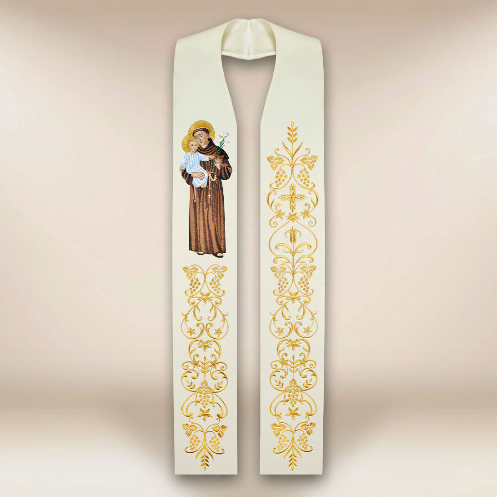 Estola bordada com a imagem de São Antônio