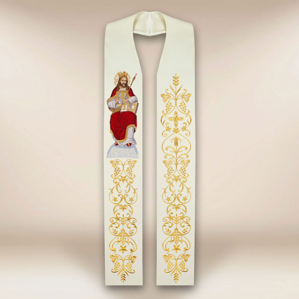Estola bordada com a imagem de Cristo Rei