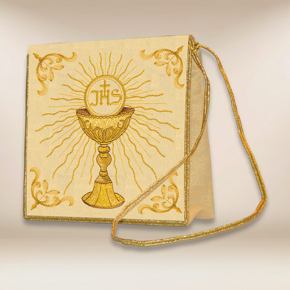 bolsa corporal bordada com o motivo do Cálice