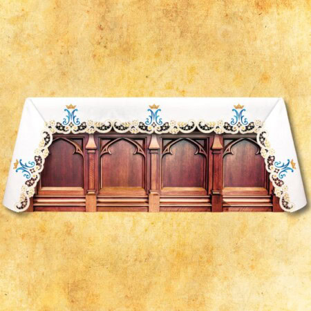Toalha de altar Maryjna com bordado em dourado e azul