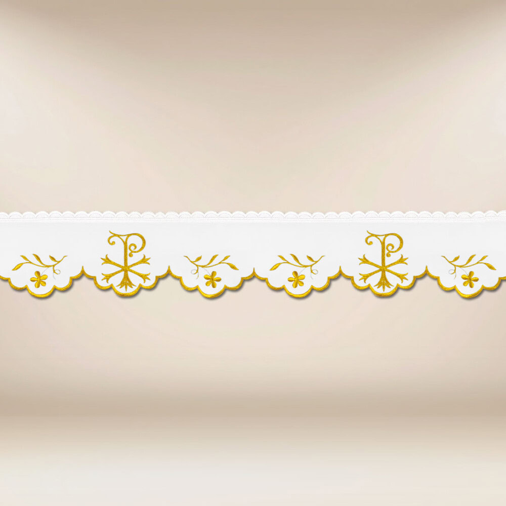 Tira de renda bordada com delicado bordado dourado