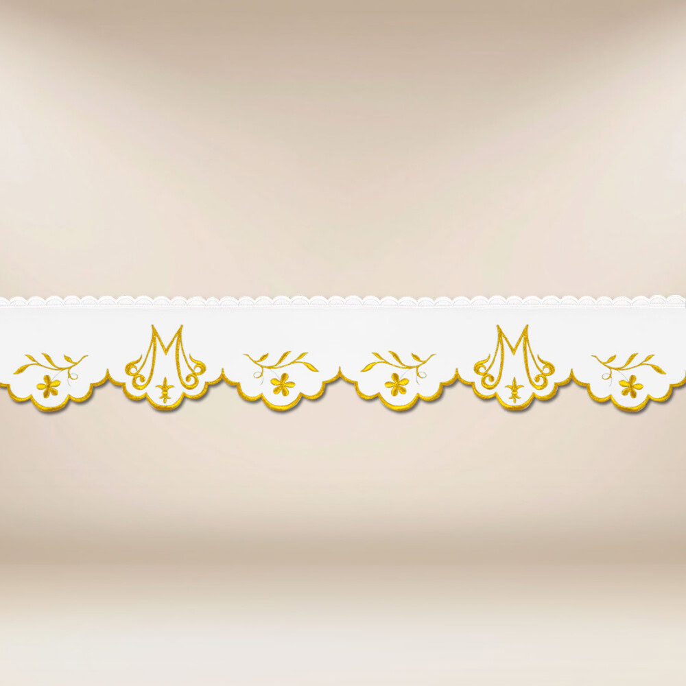 Tira de renda bordada com delicado bordado dourado
