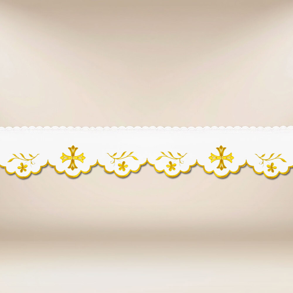 Tira de renda bordada com delicado bordado dourado