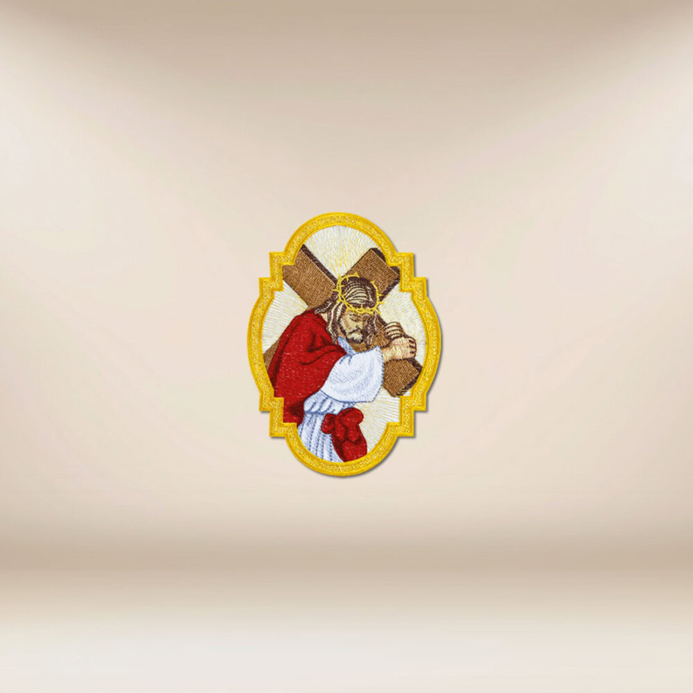 Aplicação bordada Jesus com a cruz