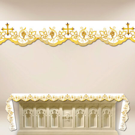 Toalha de altar bordada com belo bordado dourado