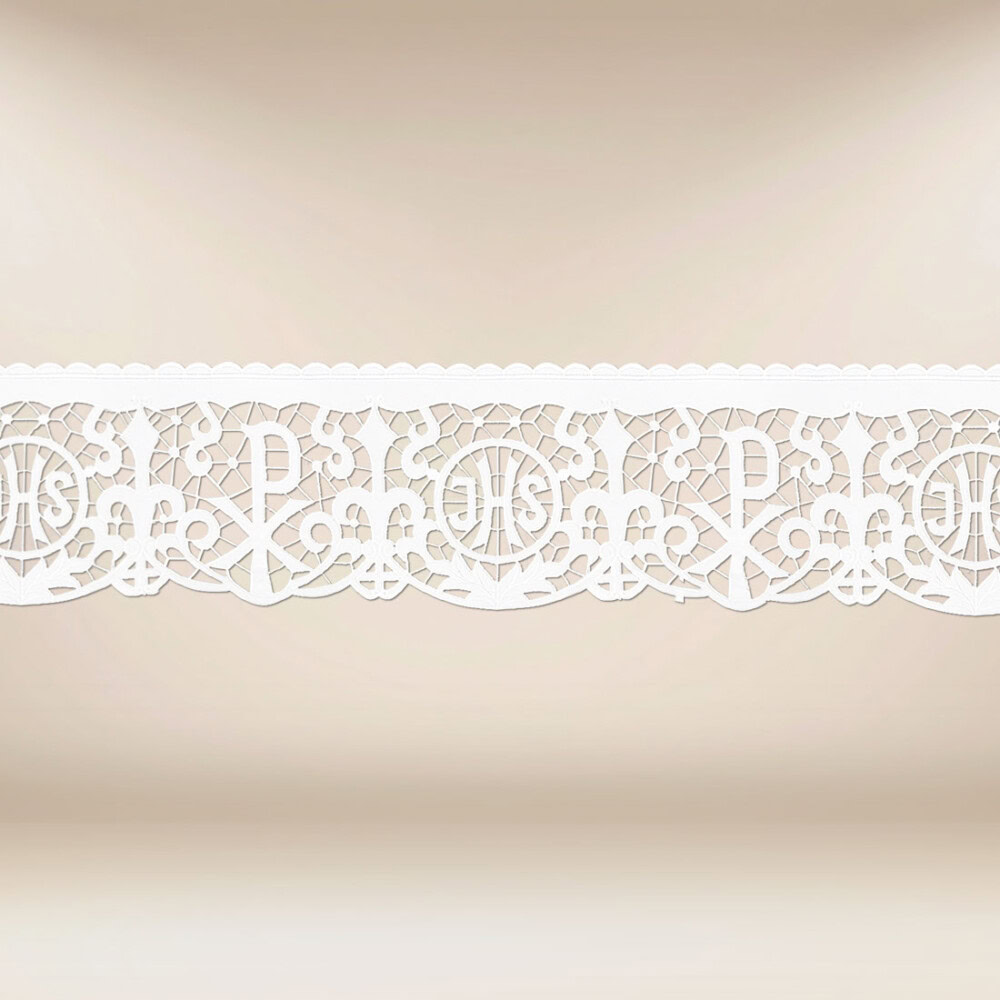 Tira de renda bordada bordado branco motivo IHS
