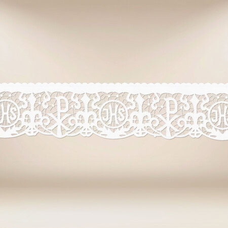 Tira de renda bordada bordado branco motivo IHS