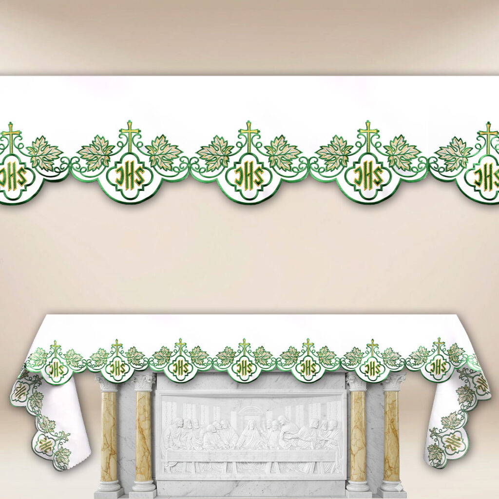 Toalha de altar bordada IHS Verde
