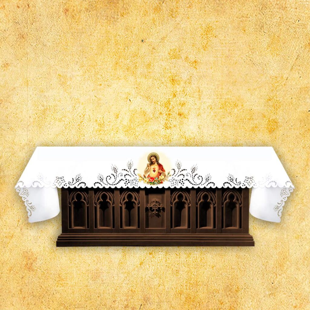 Toalha de altar vazada estilo Richelieu com impressão por termossublimação
