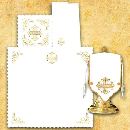 Conjunto de alfaias do cálice bordado dourado