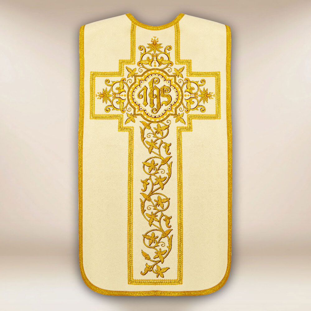 Casula romana bordada ecru