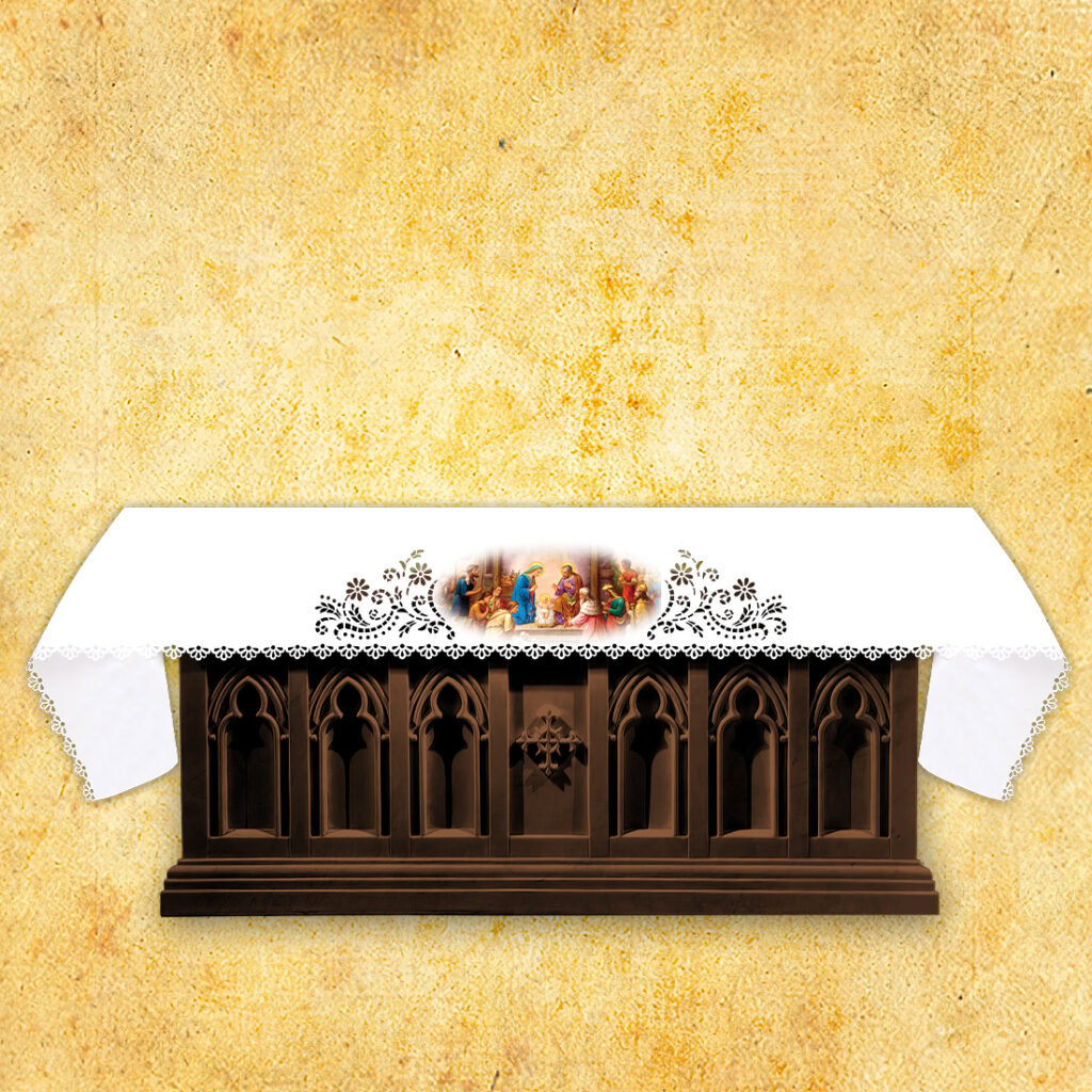 Toalha de altar vazada estilo Richelieu com impressão