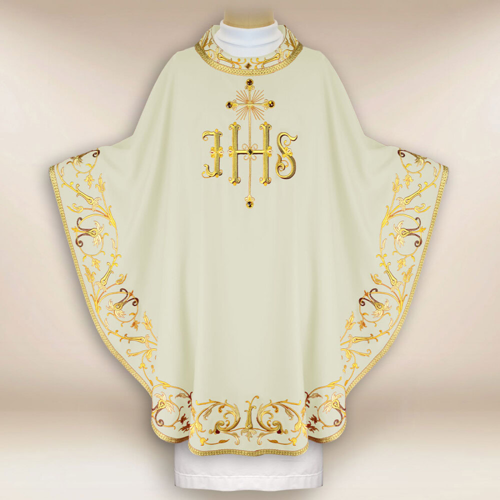 Casula bordada IHS ecru