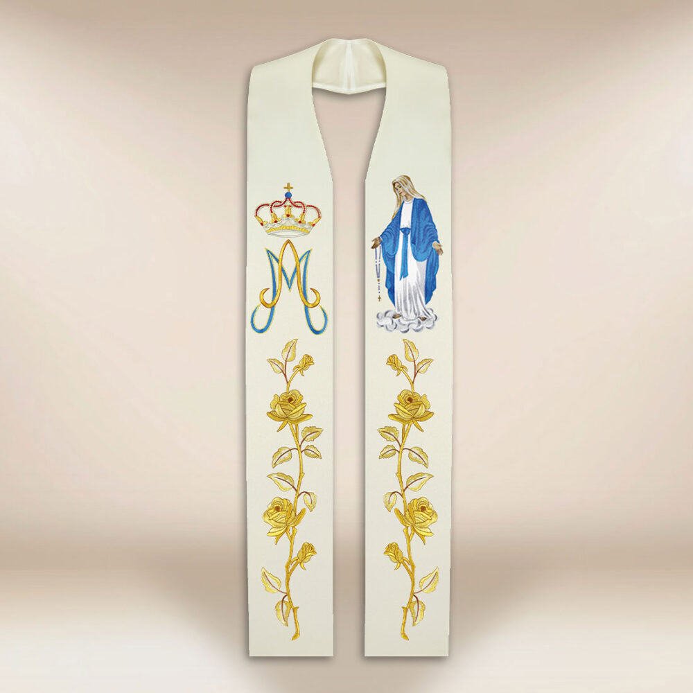 Estola bordada com a imagem da Mãe de Deus do Rosário